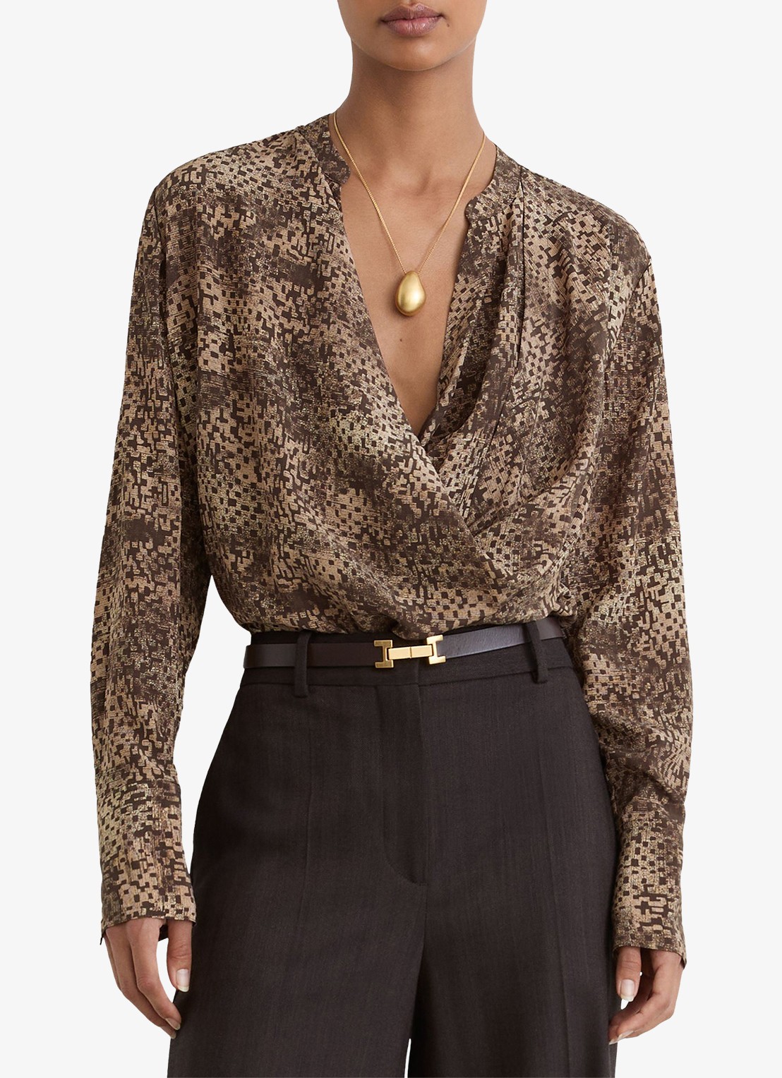 Reiss Laurie op van zijde met print - detail bruin