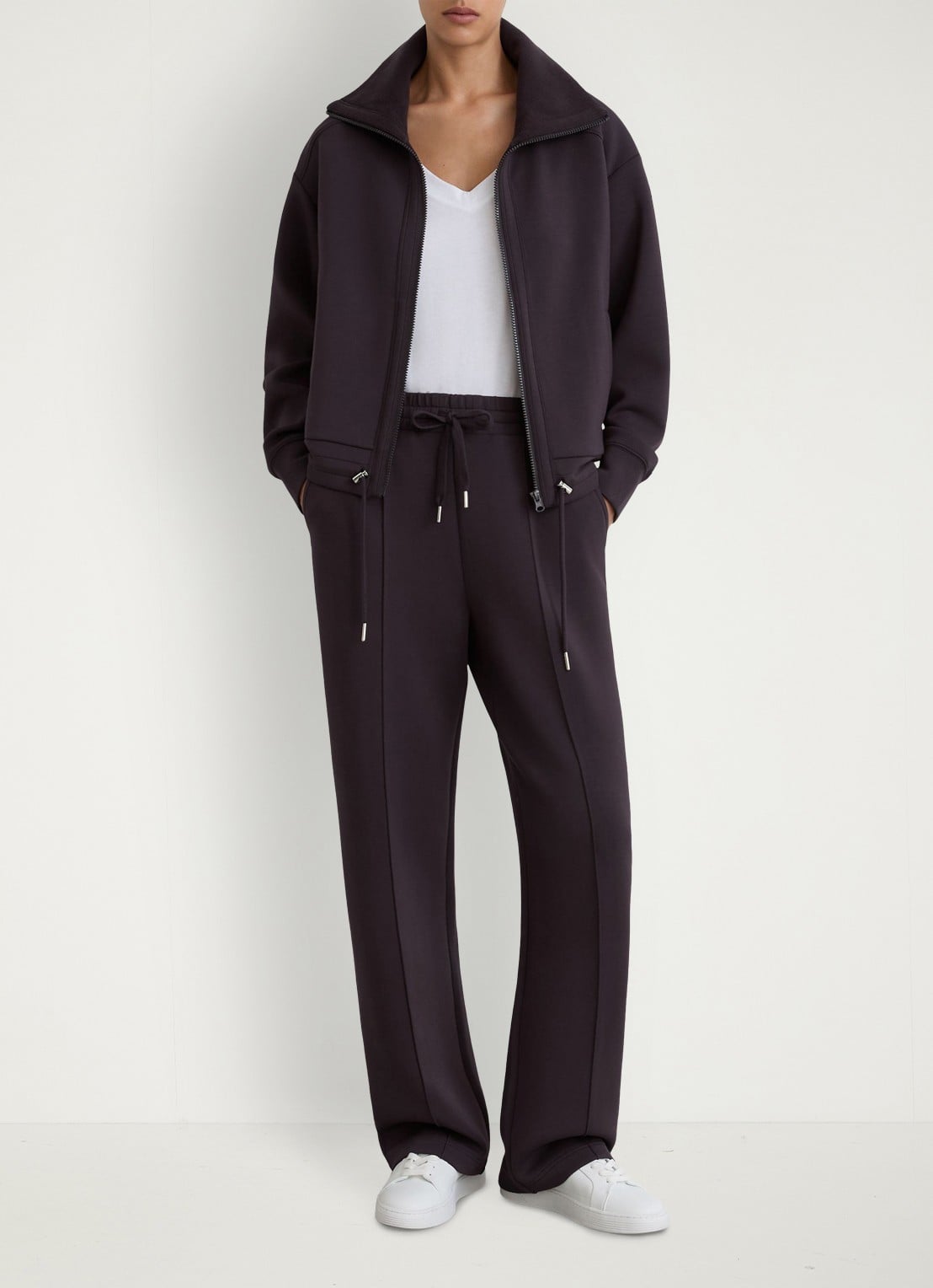 Reiss Laurrie Premium sweatvest met opstaande kraag - voorkant 3 aubergine