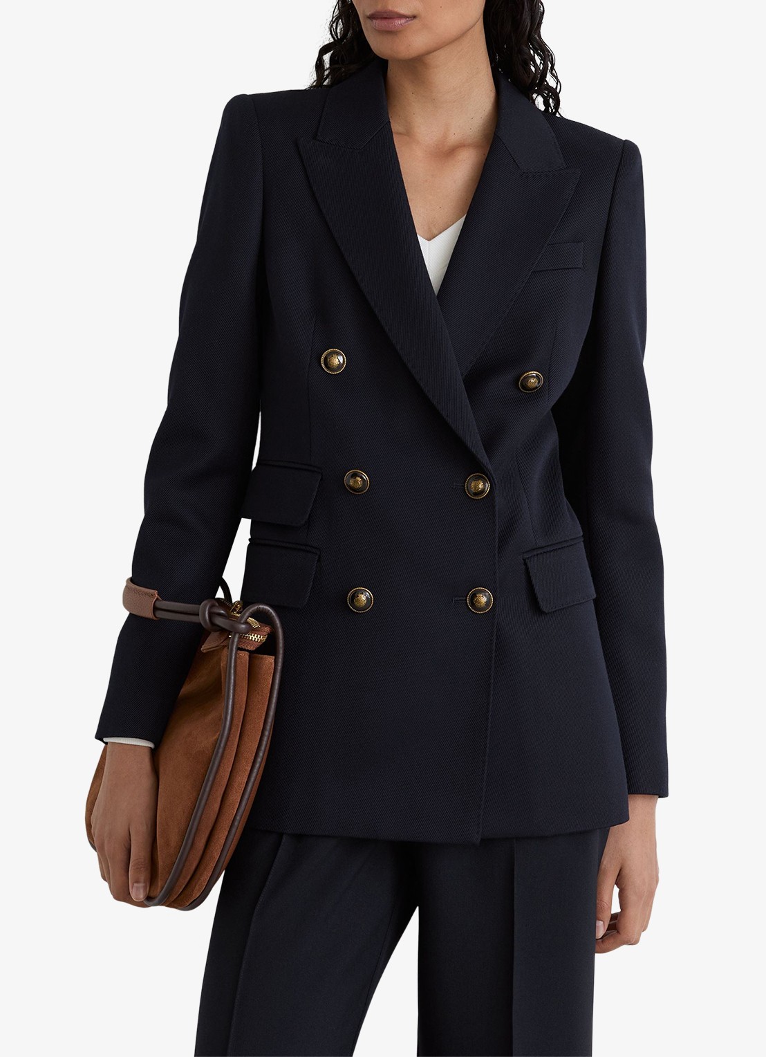 Reiss Lauryn double-breasted blazer in wolblend - detail blauw