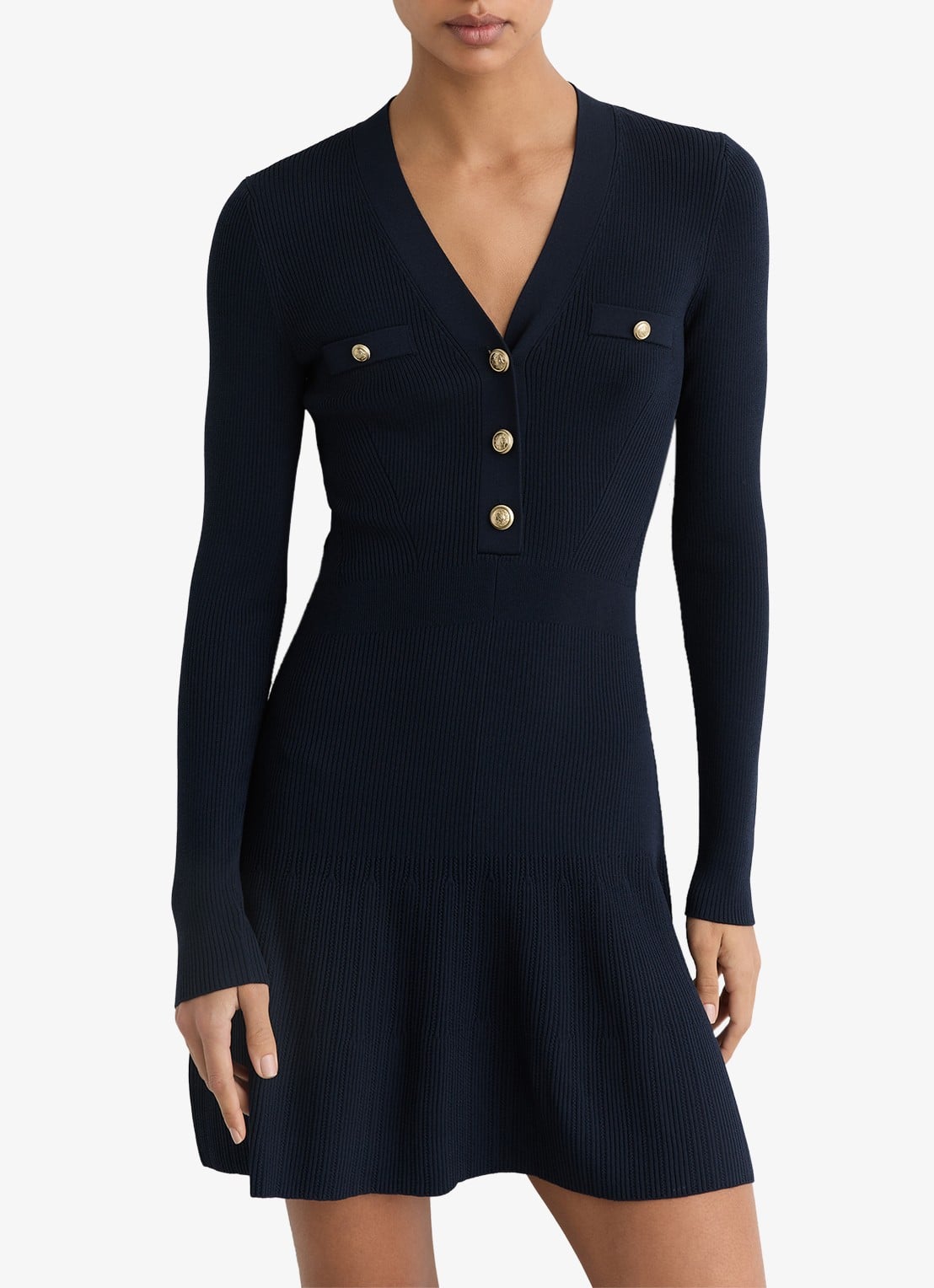Reiss Lavelle rigebreide mini jurk met knoop detail - detail 2 blauw