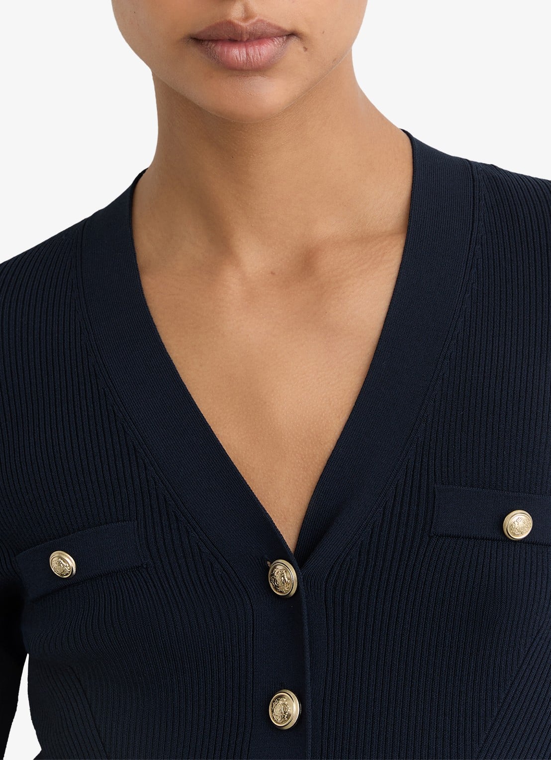 Reiss Lavelle rigebreide mini jurk met knoop detail - detail 3 blauw