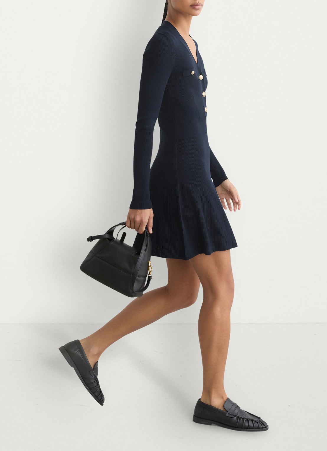 Reiss Lavelle rigebreide mini jurk met knoop detail - detail 4 blauw