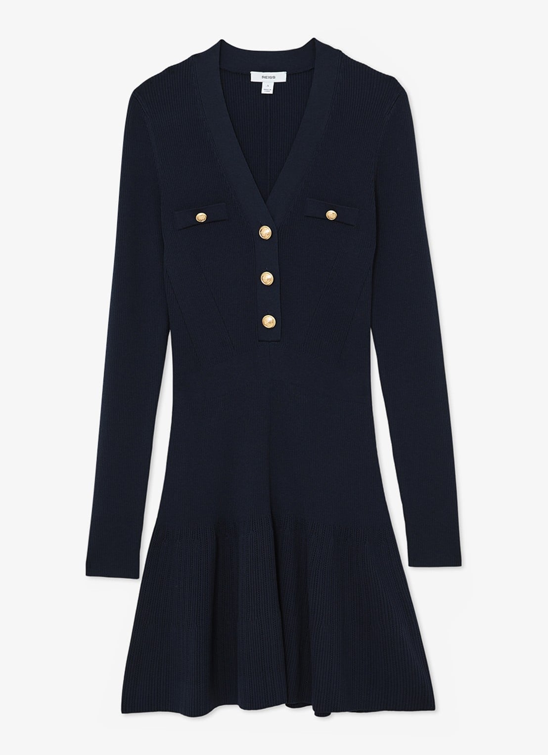 Reiss Lavelle rigebreide mini jurk met knoop detail - voorkant 6 blauw