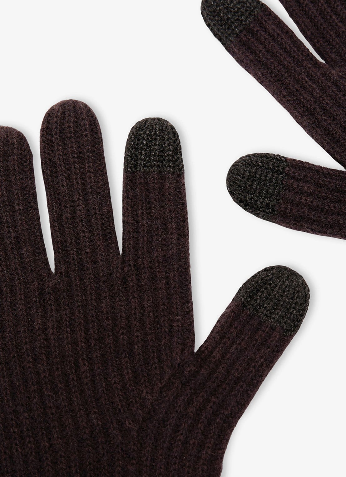 Reiss Lawson ribgebreide handschoenen van merino wol - detail donkerbruin