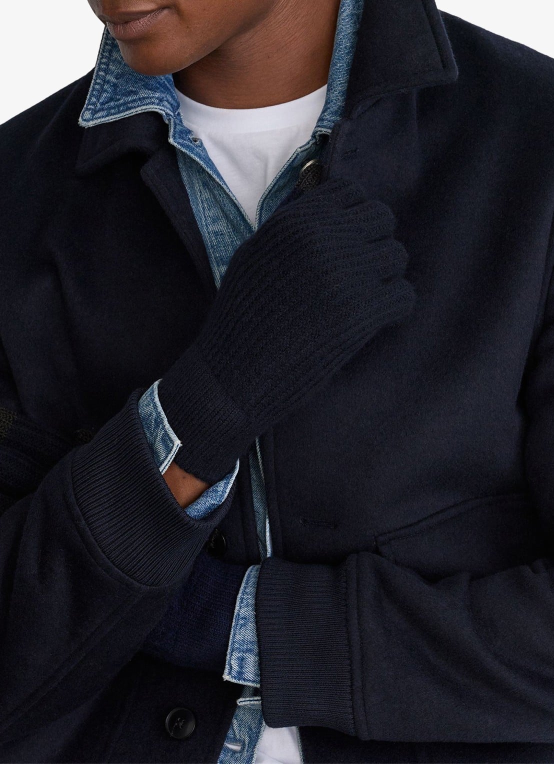 Reiss Lawson ribgebreide handschoenen van merino wol - detail navy / blauw