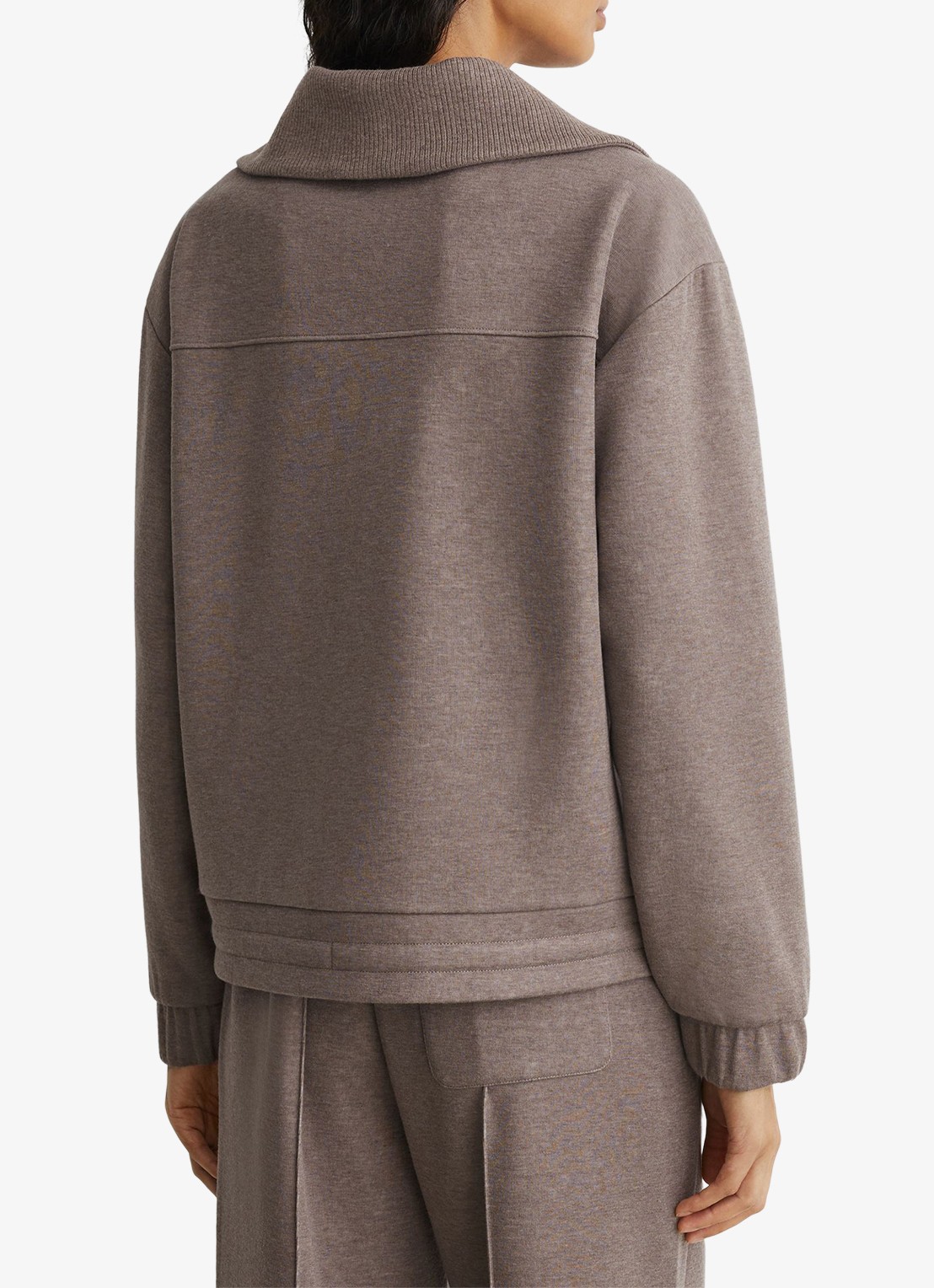 Reiss Layla sweater van wol en lyocell met hakve rits - achterkant 3 bruin