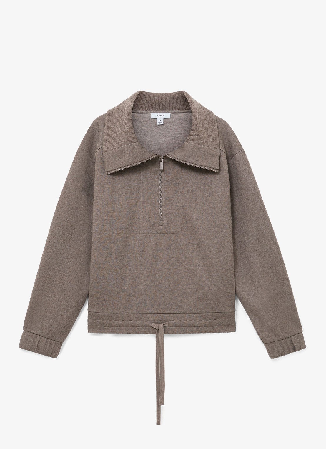 Reiss Layla sweater van wol en lyocell met hakve rits - voorkant bruin