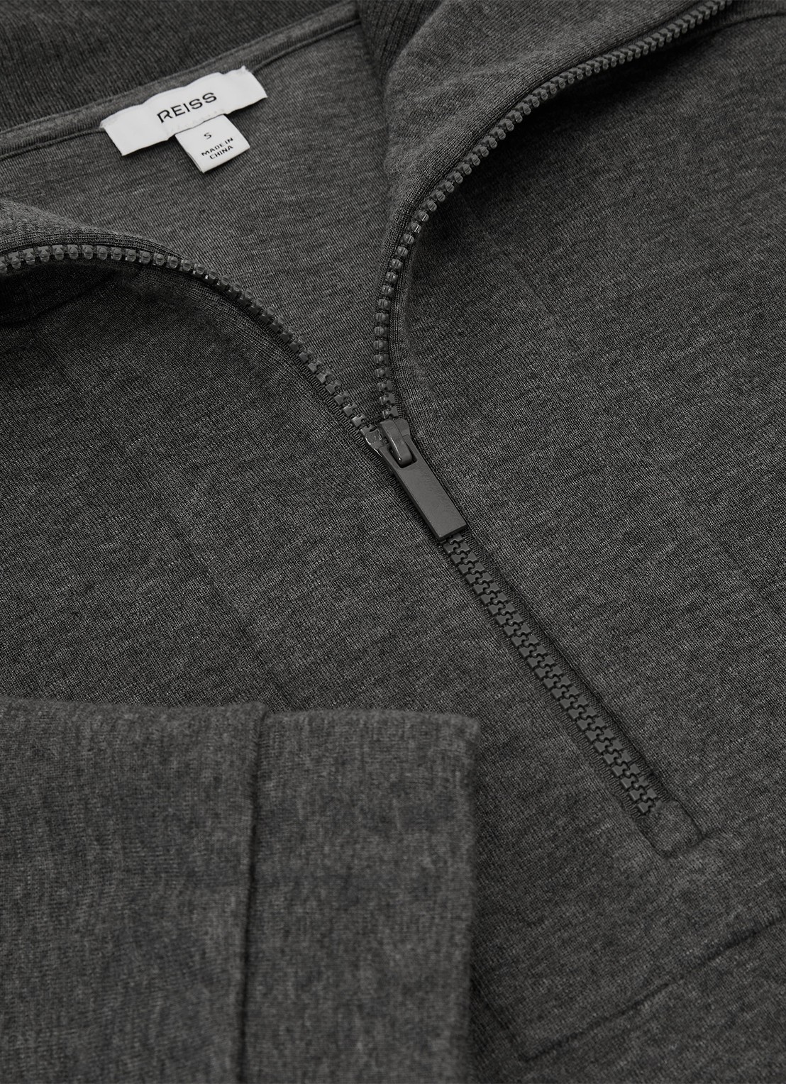 Reiss Layla sweater van wol en lyocell met halve rits - detail 5 donkergrijs
