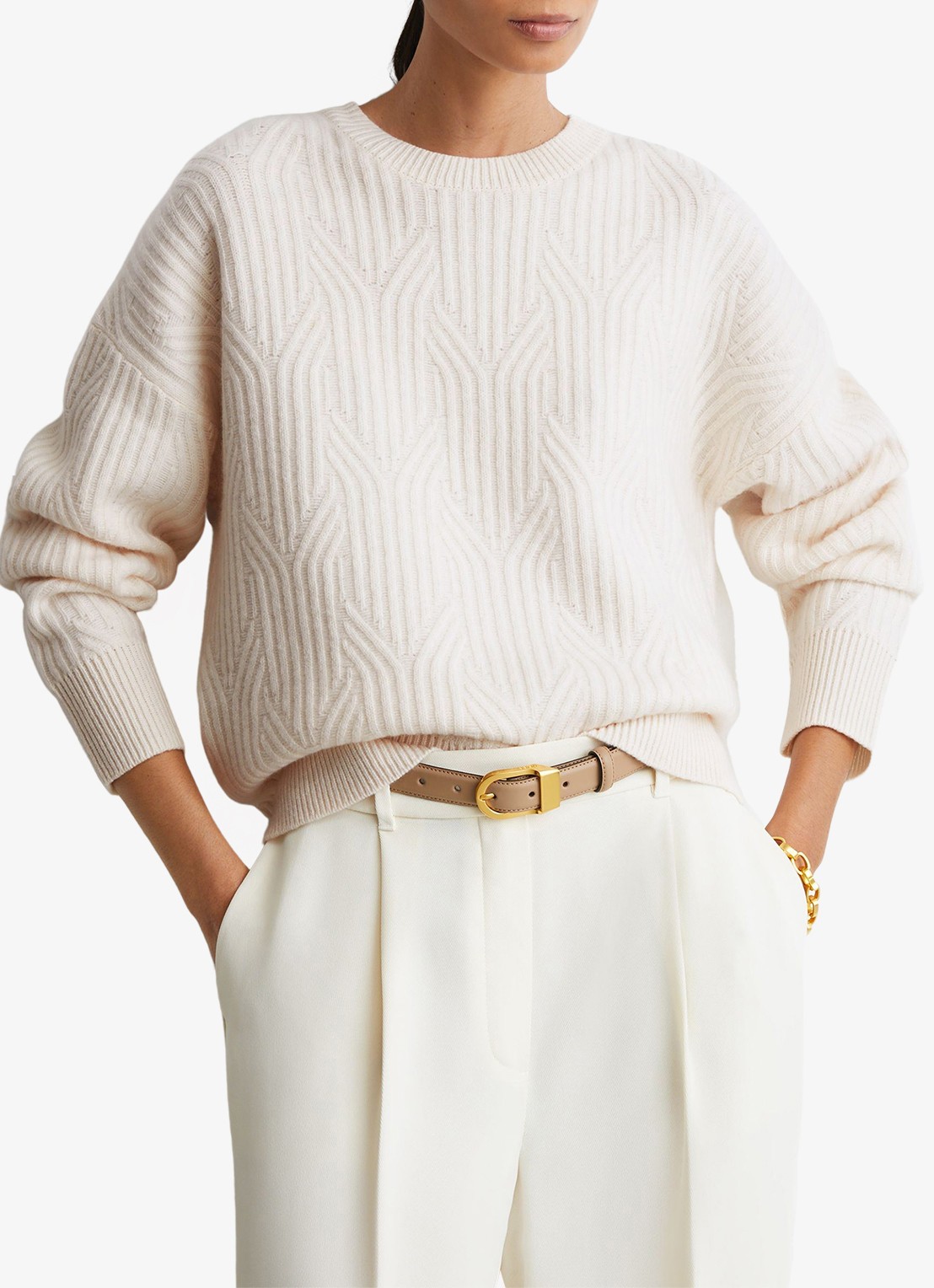 Reiss Leah pullover in wolblend met jacquard dessin - detail wit