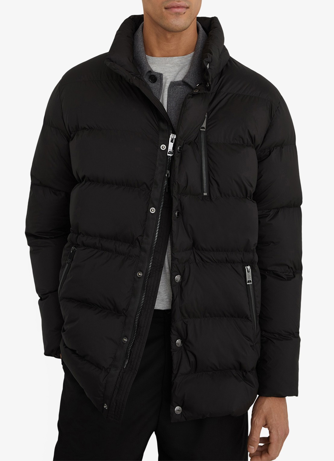 Reiss Lebane puffer jas met afneembare capuchon - detail black / zwart