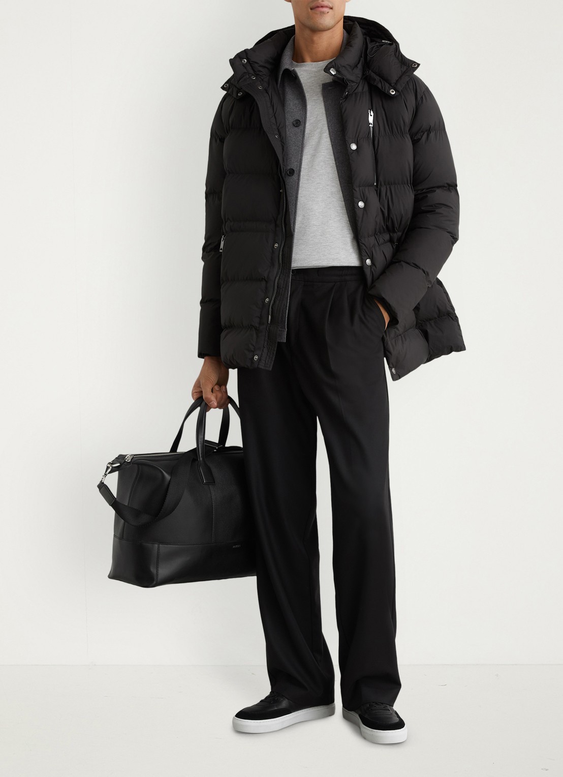 Reiss Lebane puffer jas met afneembare capuchon - voorkant 6 black / zwart