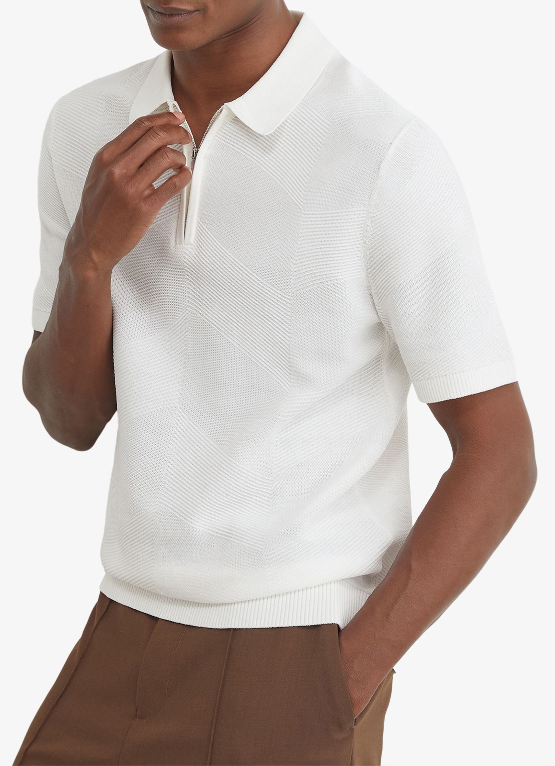 Reiss Leigham regular fit polo met halve rits - detail 4 gebroken wit