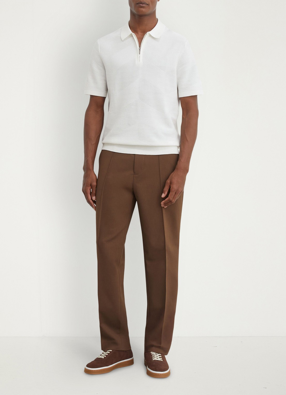 Reiss Leigham regular fit polo met halve rits - voorkant 3 gebroken wit