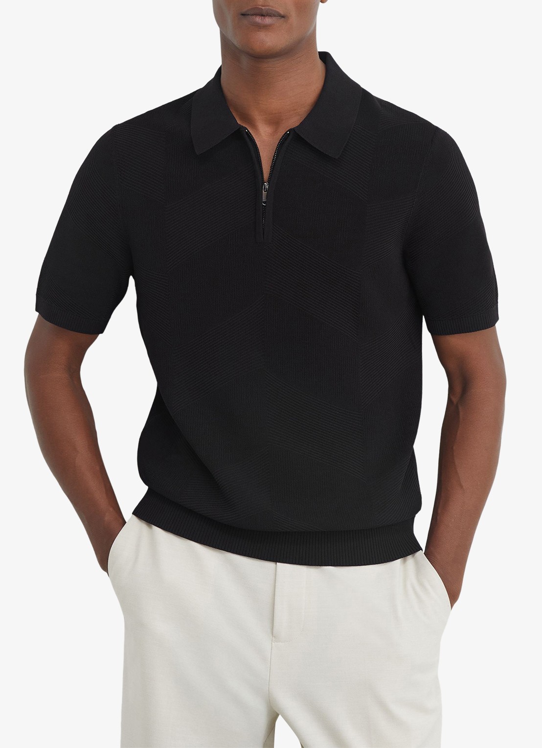 Reiss Leigham regular fit polo met halve rits - detail 4 black / zwart
