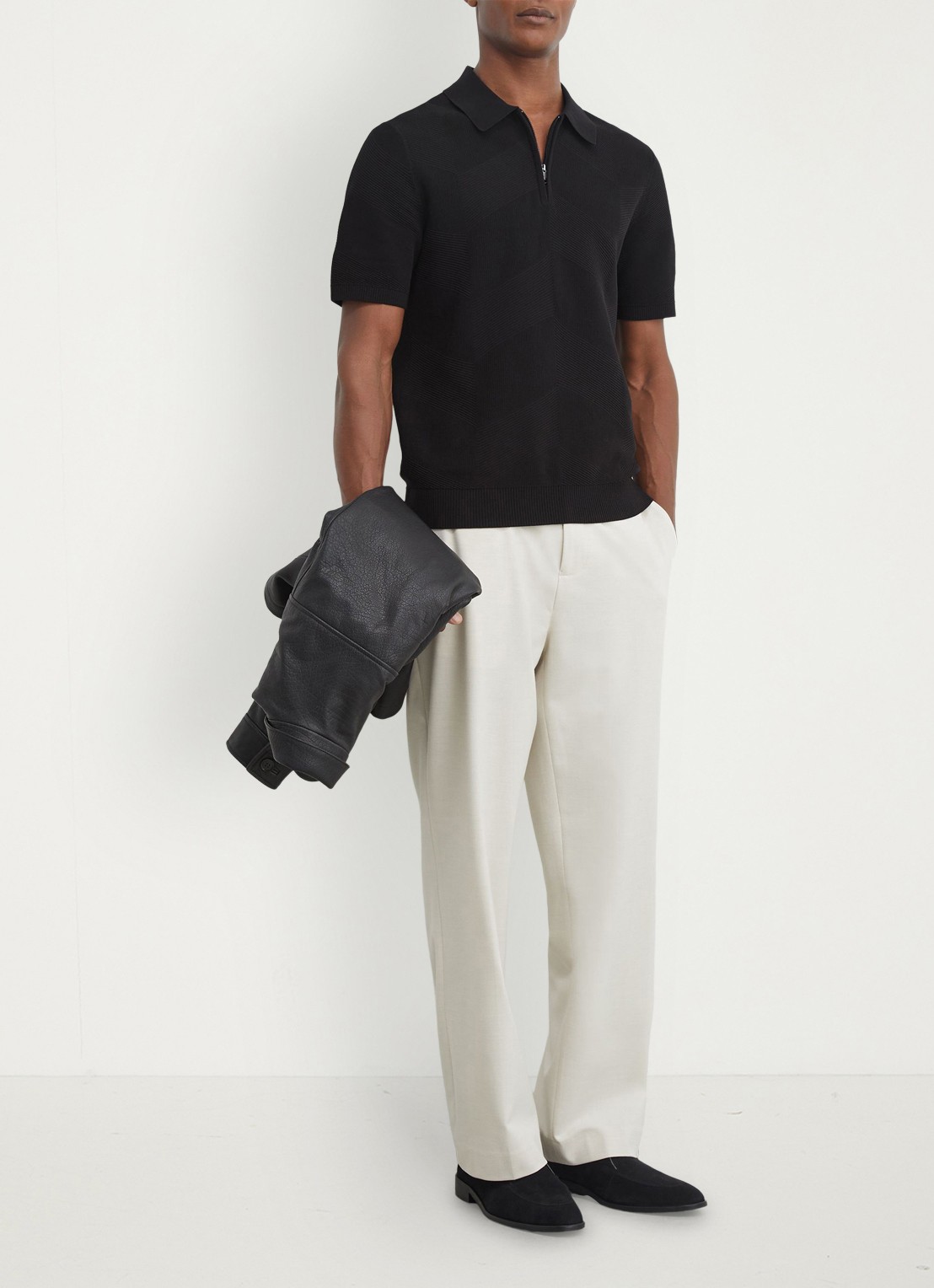 Reiss Leigham regular fit polo met halve rits - voorkant 3 black / zwart