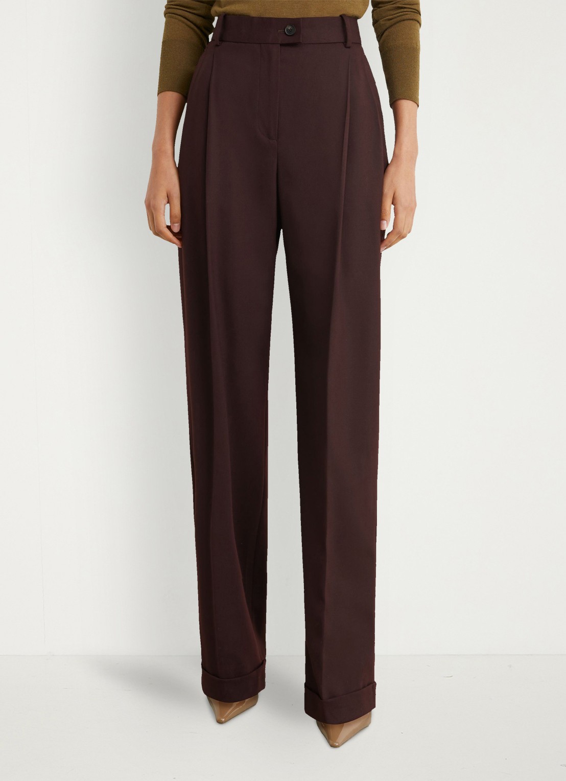 Reiss Leisel high waist wide leg pantalon in wolblend - detail 2 aubergine