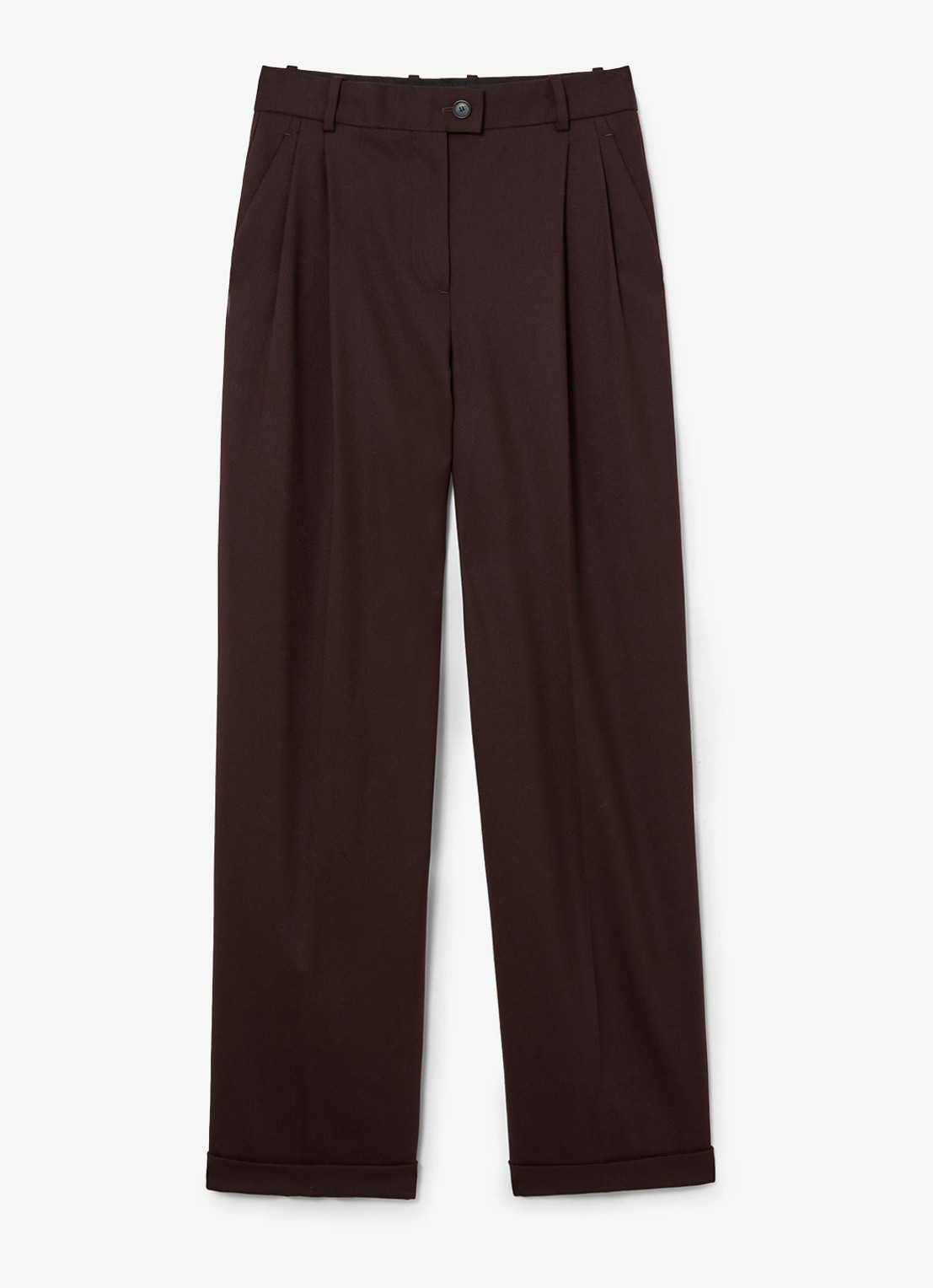 Reiss Leisel high waist wide leg pantalon in wolblend - voorkant 5 aubergine