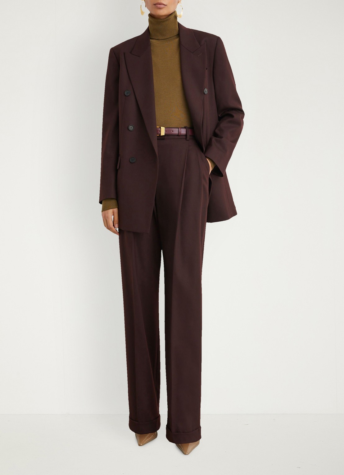 Reiss Leisel high waist wide leg pantalon in wolblend - voorkant 6 aubergine