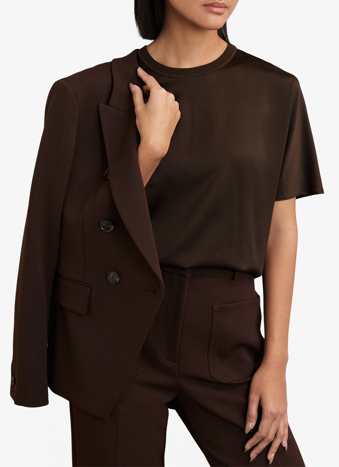 Reiss LENA Silk Short-Sleeve Top - detail 7 chocoladebruin