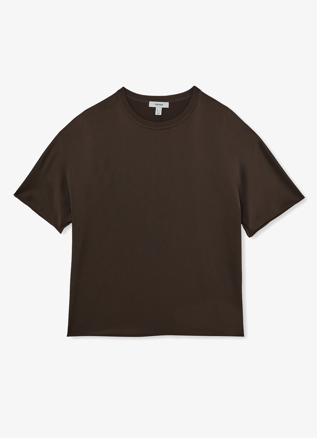 Reiss LENA Silk Short-Sleeve Top - voorkant chocoladebruin