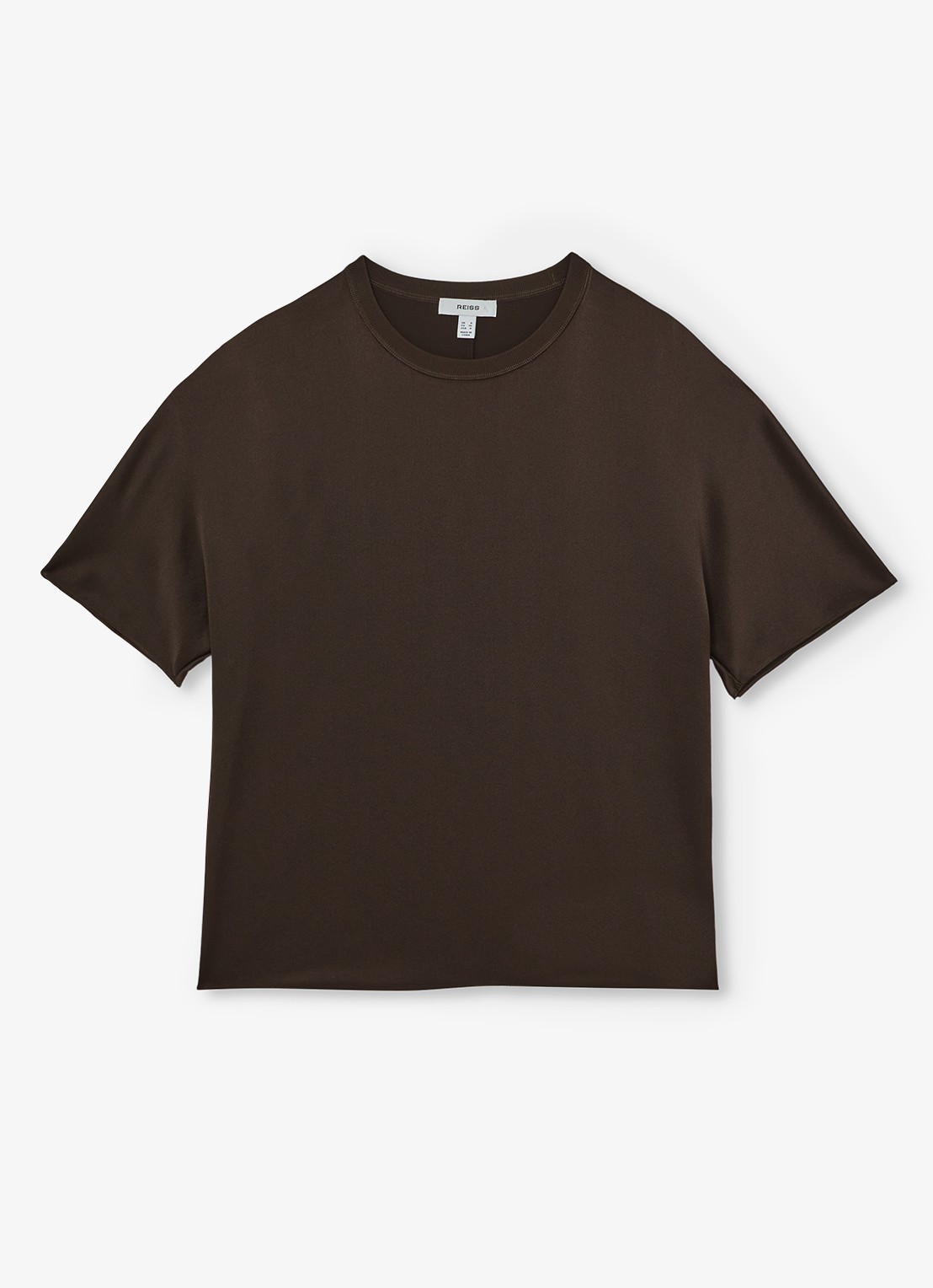 Reiss LENA Silk Short-Sleeve Top - voorkant 2 chocoladebruin