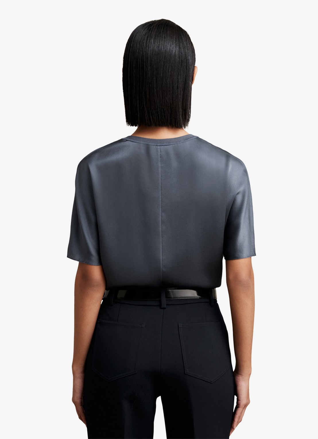 Reiss LENA Silk Short-Sleeve Top - achterkant donkerblauw