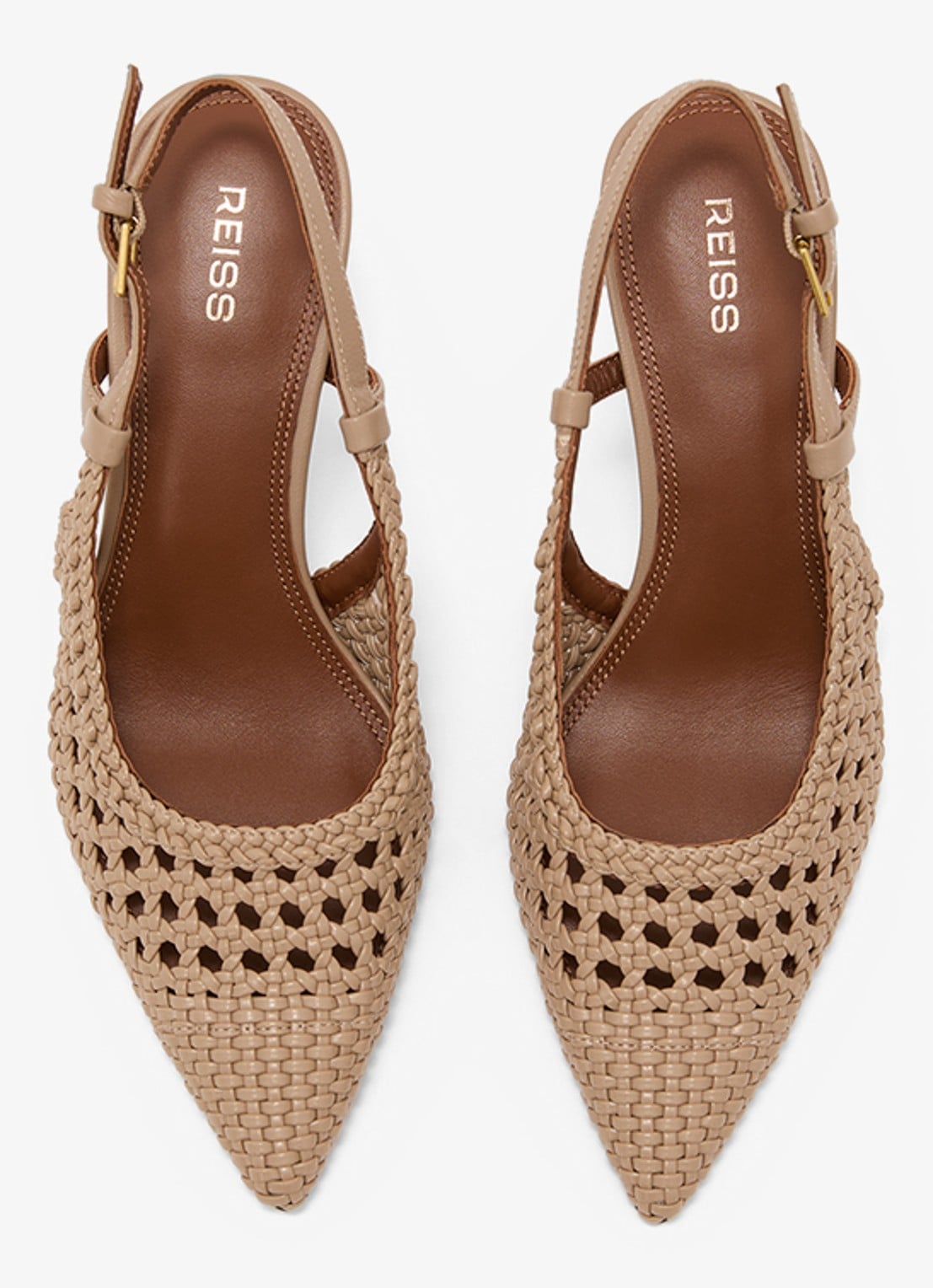 Reiss Lena slingback van geitenleer met gevlochten detail - detail bruin