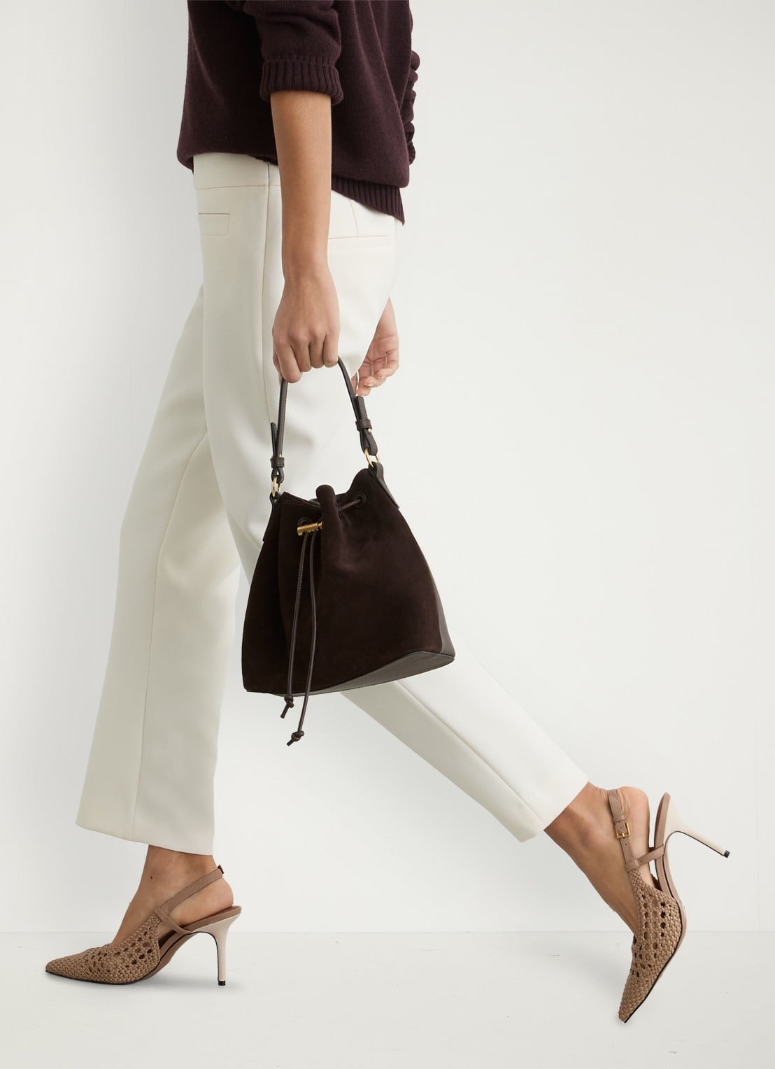 Reiss Lena slingback van geitenleer met gevlochten detail - voorkant 6 bruin