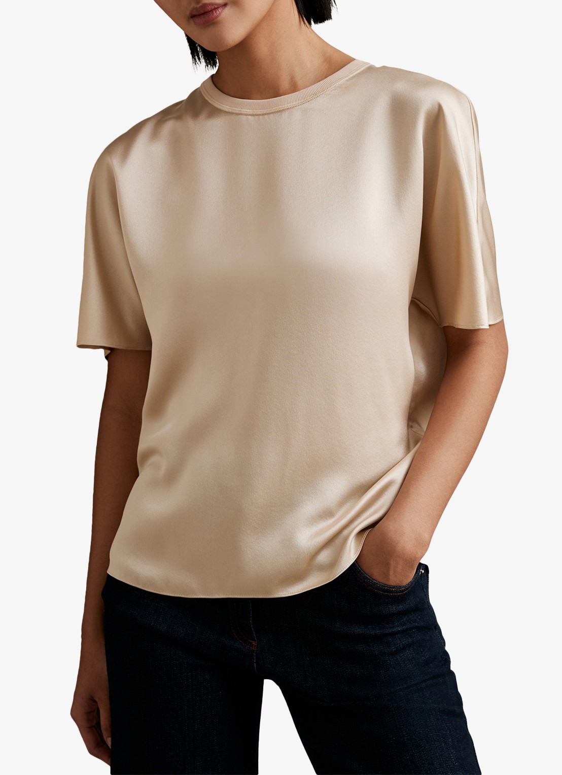 Reiss Lena top van zijde - detail beige