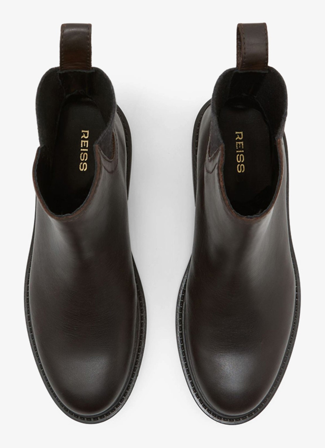Reiss Lennon enkellaars van leer - detail chocoladebruin