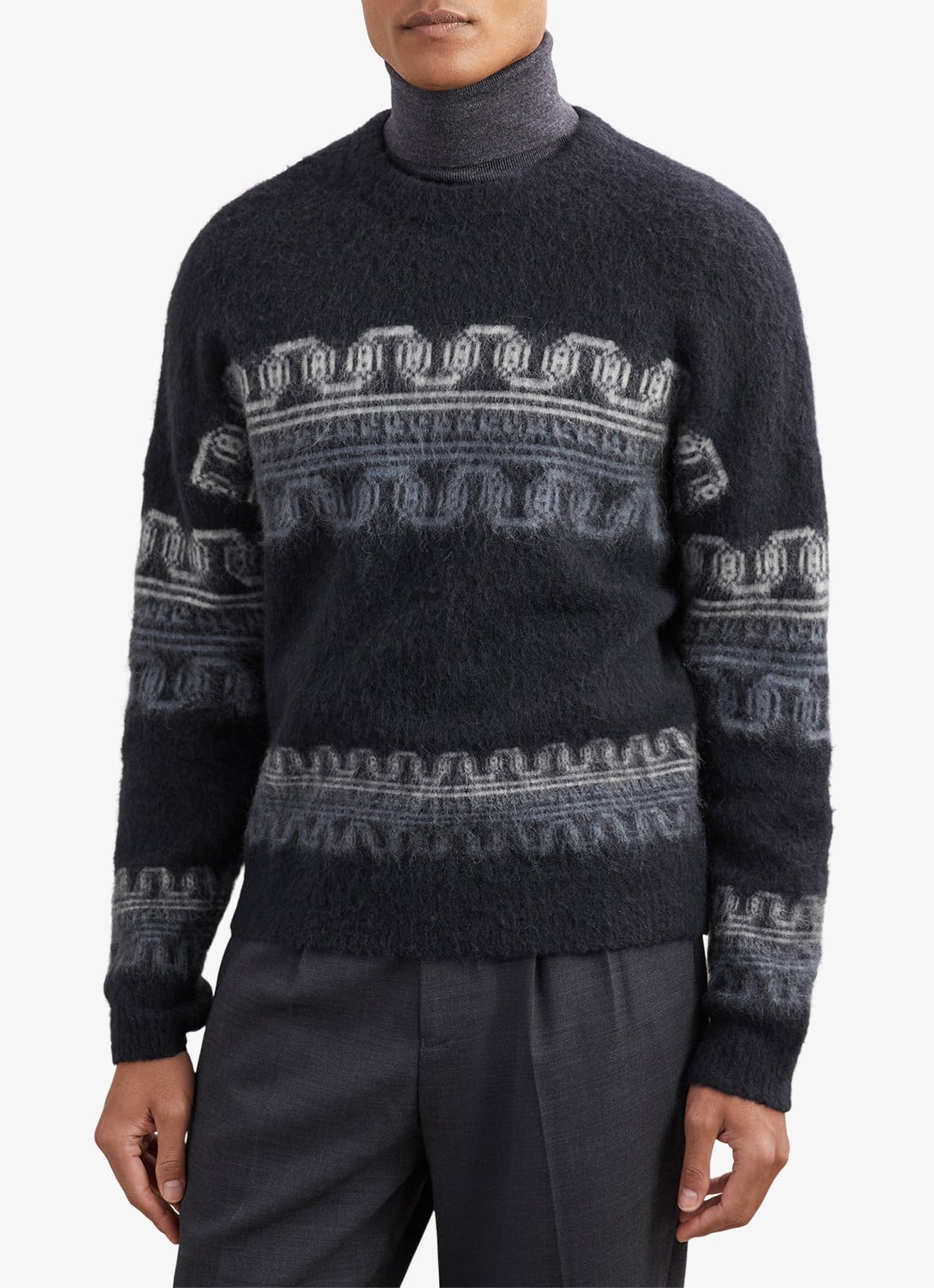 Reiss Lennox in wolblend met ingebreid patroon - detail 3 navy / blauw