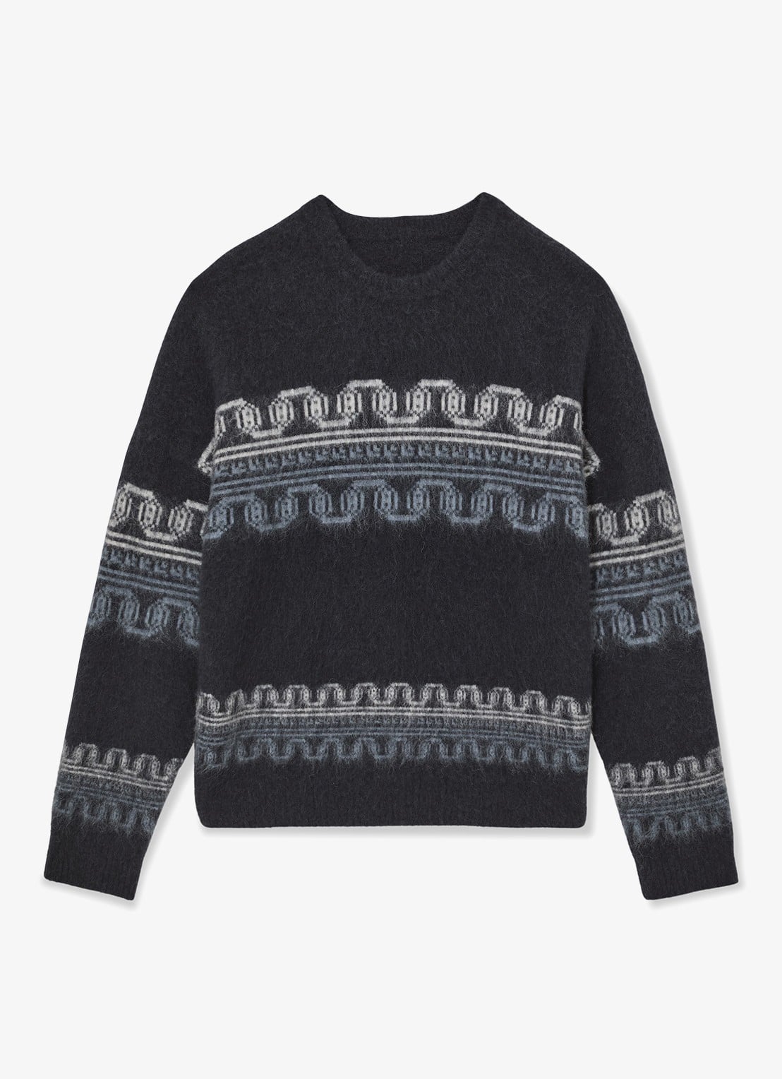 Reiss Lennox in wolblend met ingebreid patroon - voorkant navy / blauw