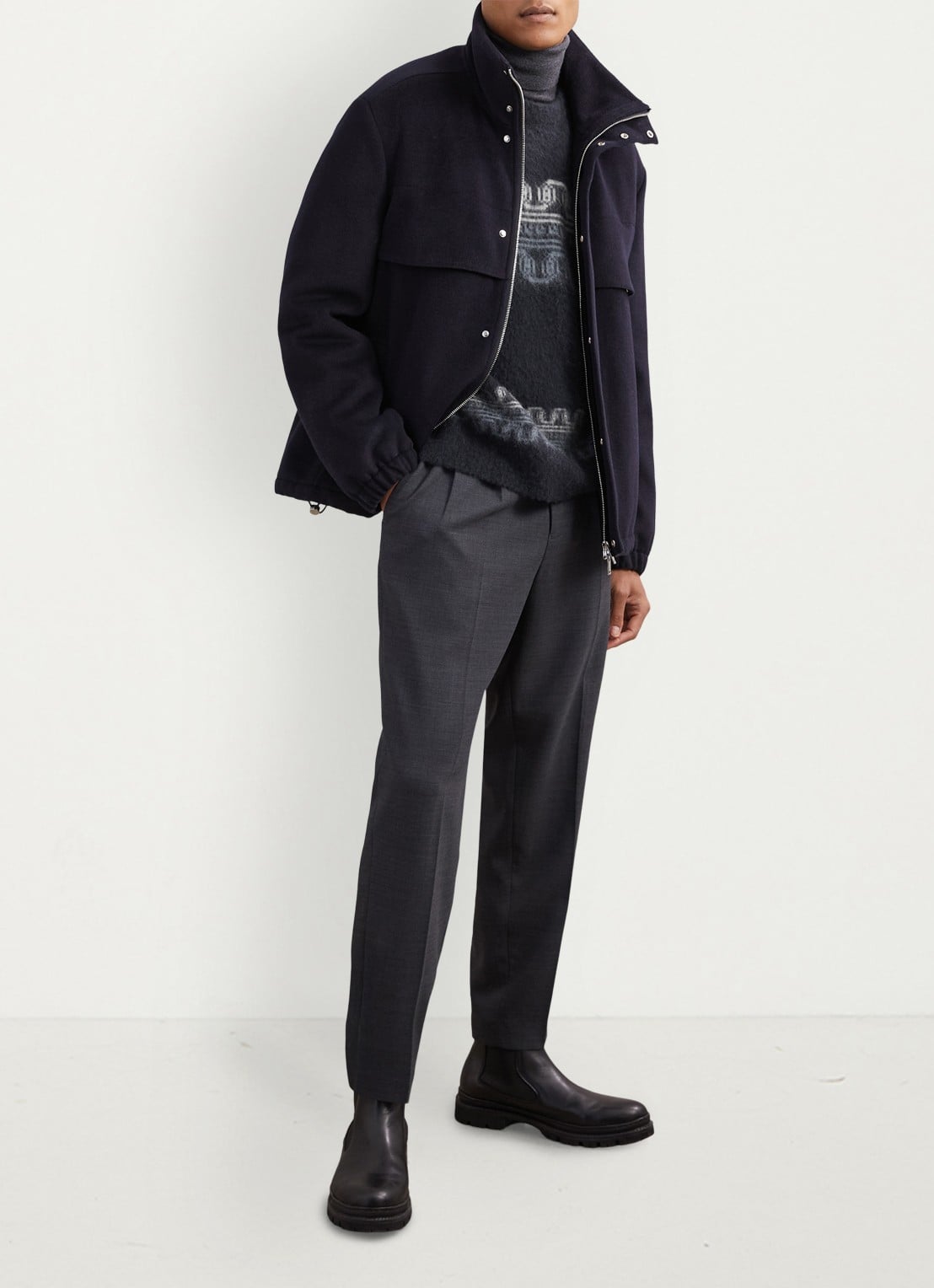 Reiss Lennox in wolblend met ingebreid patroon - voorkant 2 navy / blauw