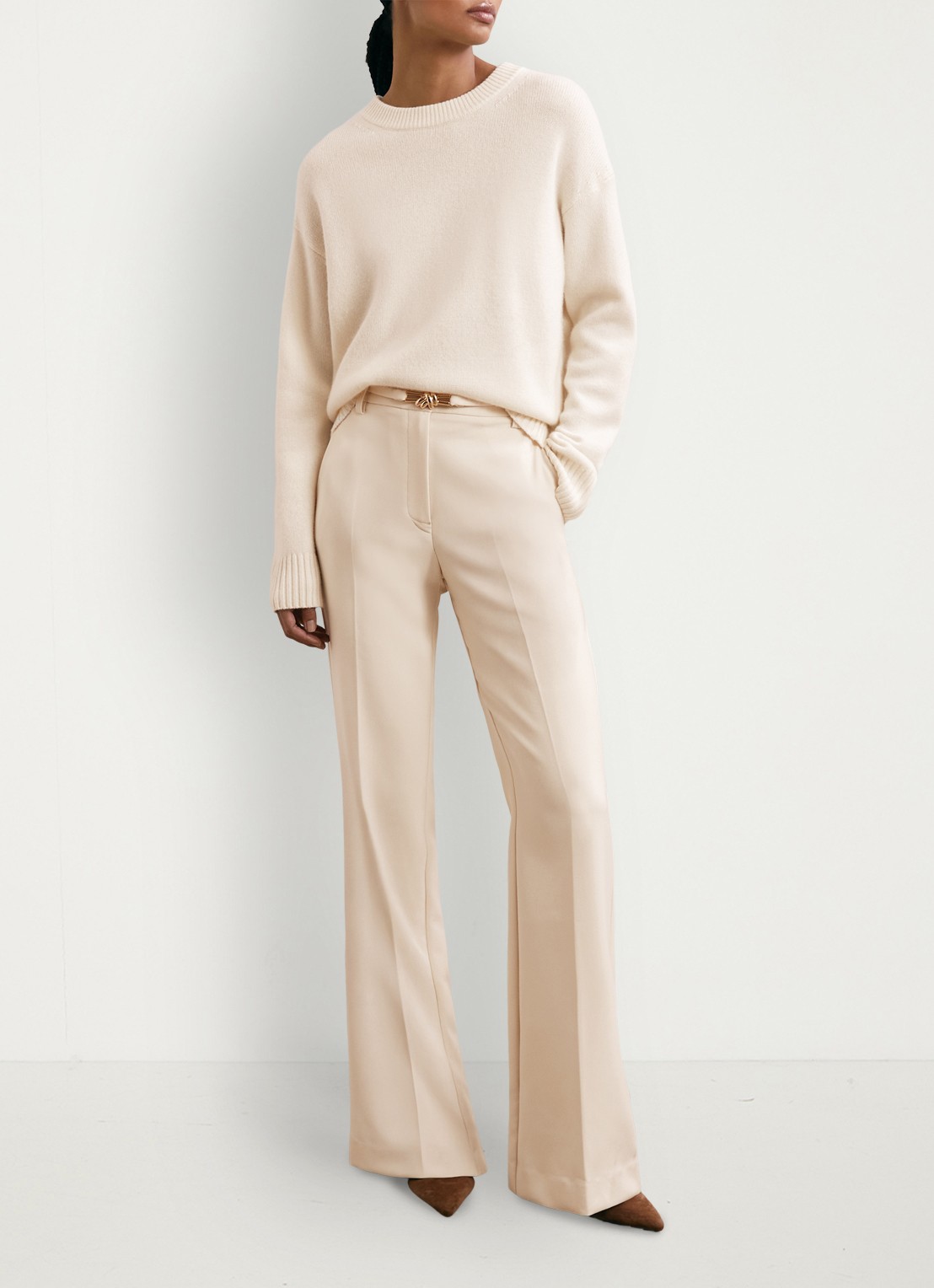 Reiss Leona high waist flared fit pantalon - voorkant 5 creme