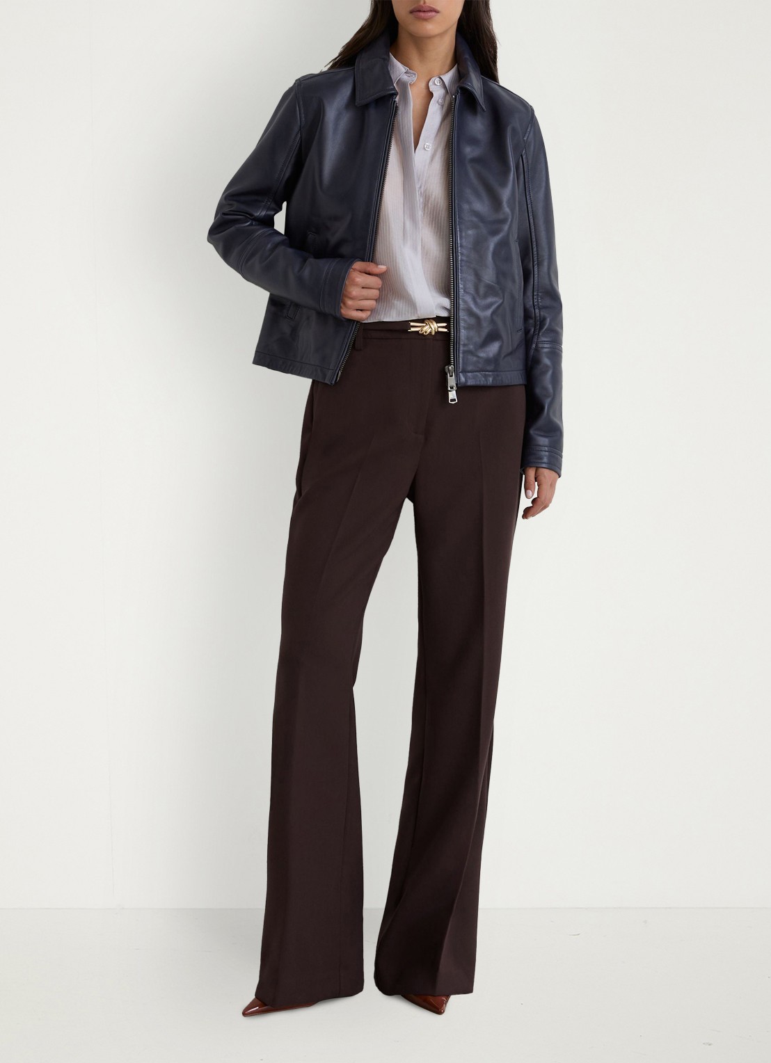 Reiss Leona high waist flared fit pantalon - voorkant 5 aubergine