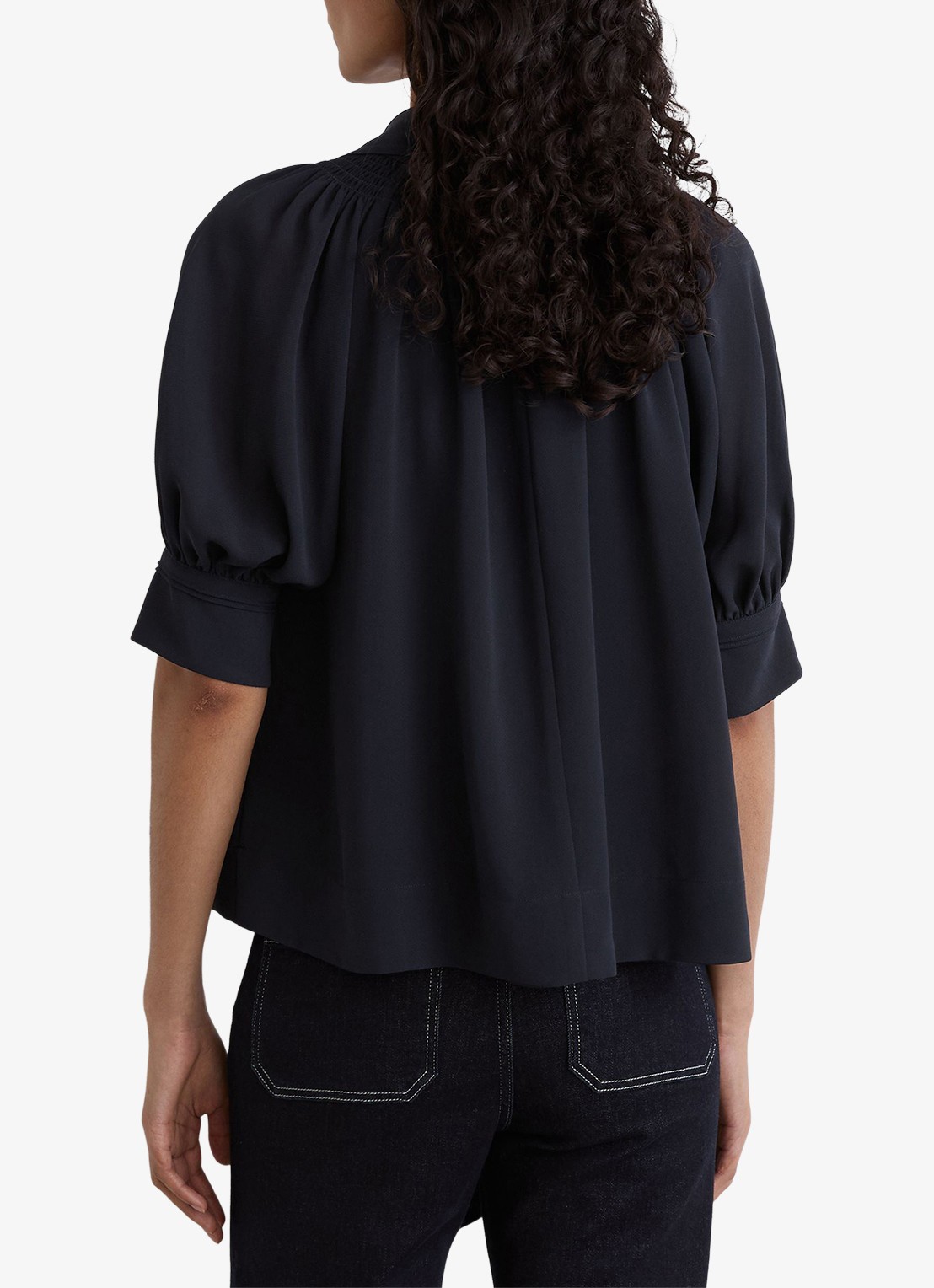 Reiss Lerina blouse met sjaalkraag - achterkant blauw