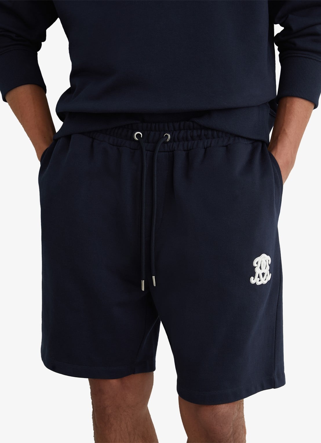 Reiss Levin straight fit korte broek met steekzakken - detail 3 donkerblauw
