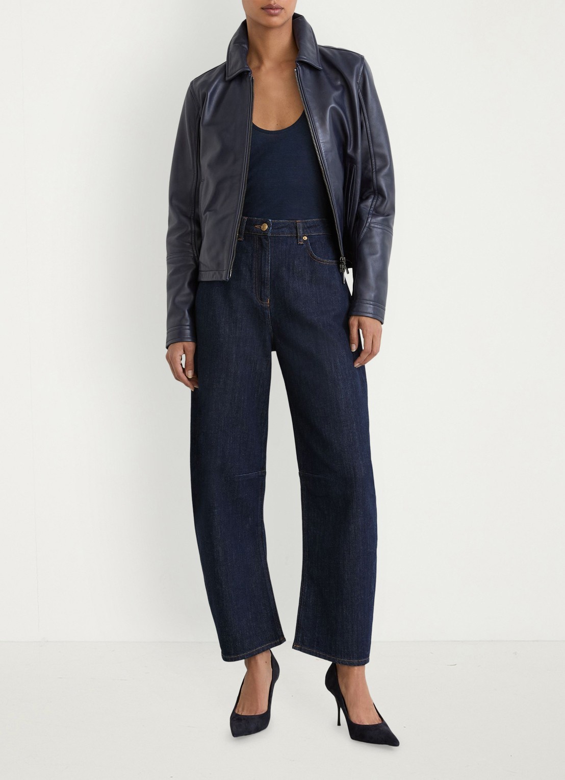 Reiss Levitt high waist barrel fit jeans met steekzakken - voorkant 2 donkerblauw