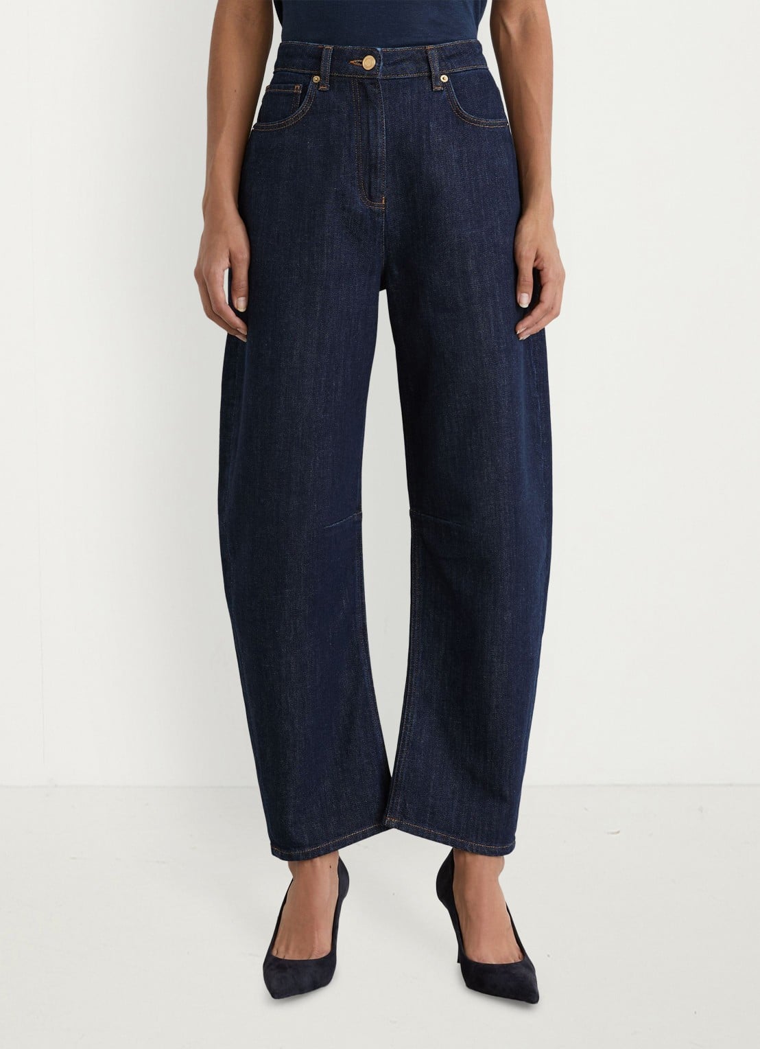 Reiss Levitt high waist loose fit jeans met donkere wassing - detail 2 donkerblauw