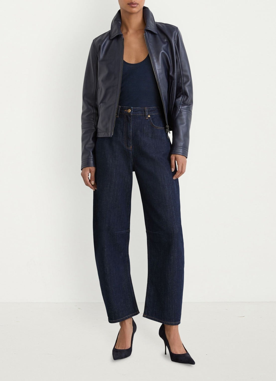 Reiss Levitt high waist loose fit jeans met donkere wassing - voorkant 7 donkerblauw