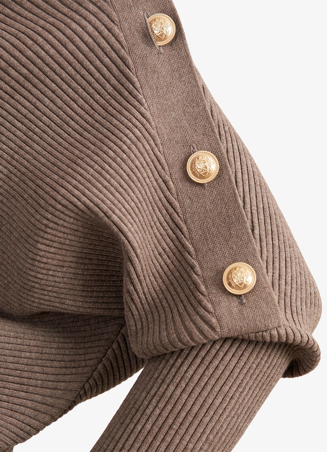 Reiss LEXI Rib-Knit Button Shawl Jumper - detail 5 taupe