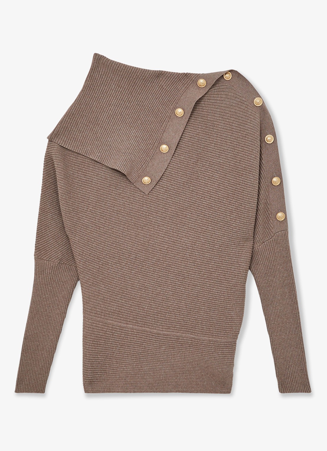 Reiss LEXI Rib-Knit Button Shawl Jumper - voorkant 2 taupe