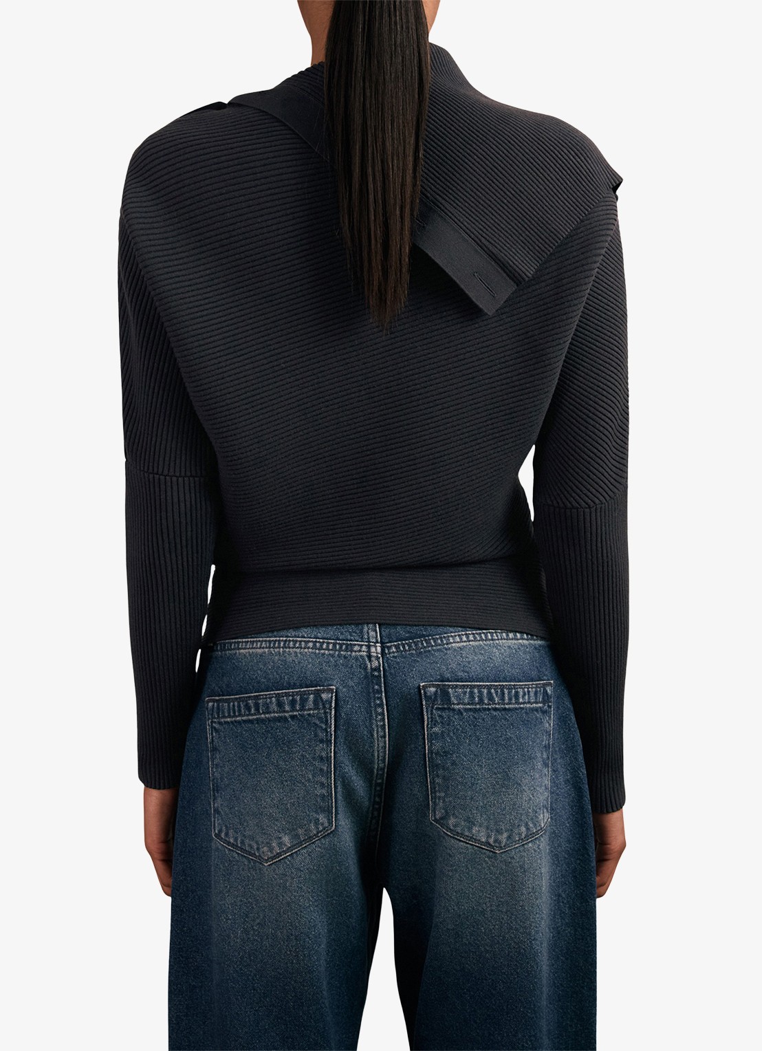 Reiss LEXI Rib-Knit Button Shawl Jumper - achterkant donkerblauw
