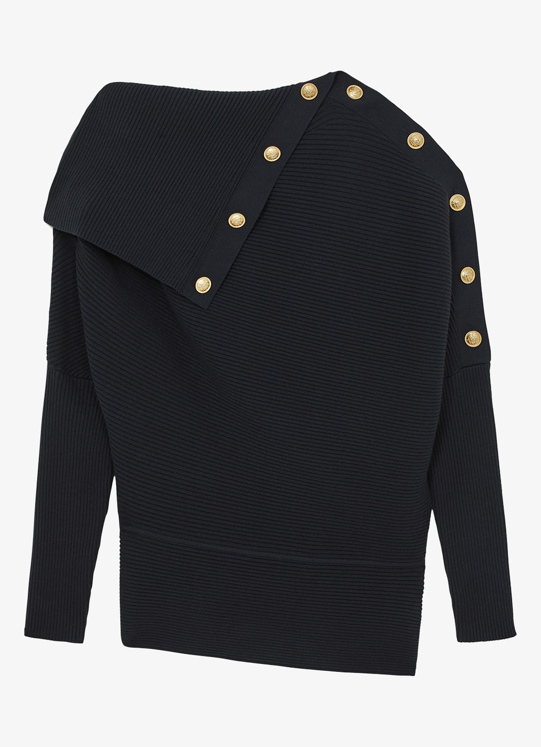 Reiss LEXI Rib-Knit Button Shawl Jumper - voorkant 2 donkerblauw