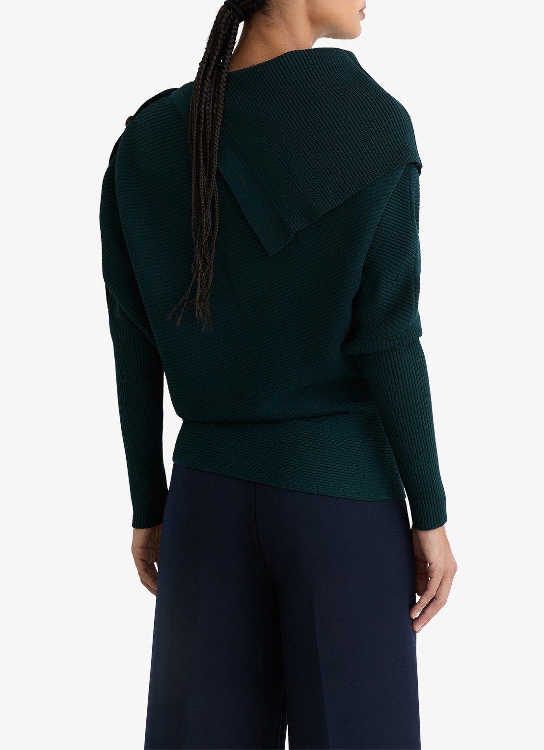 Reiss LEXI Rib-Knit Button Shawl Jumper - achterkant 4 blauw