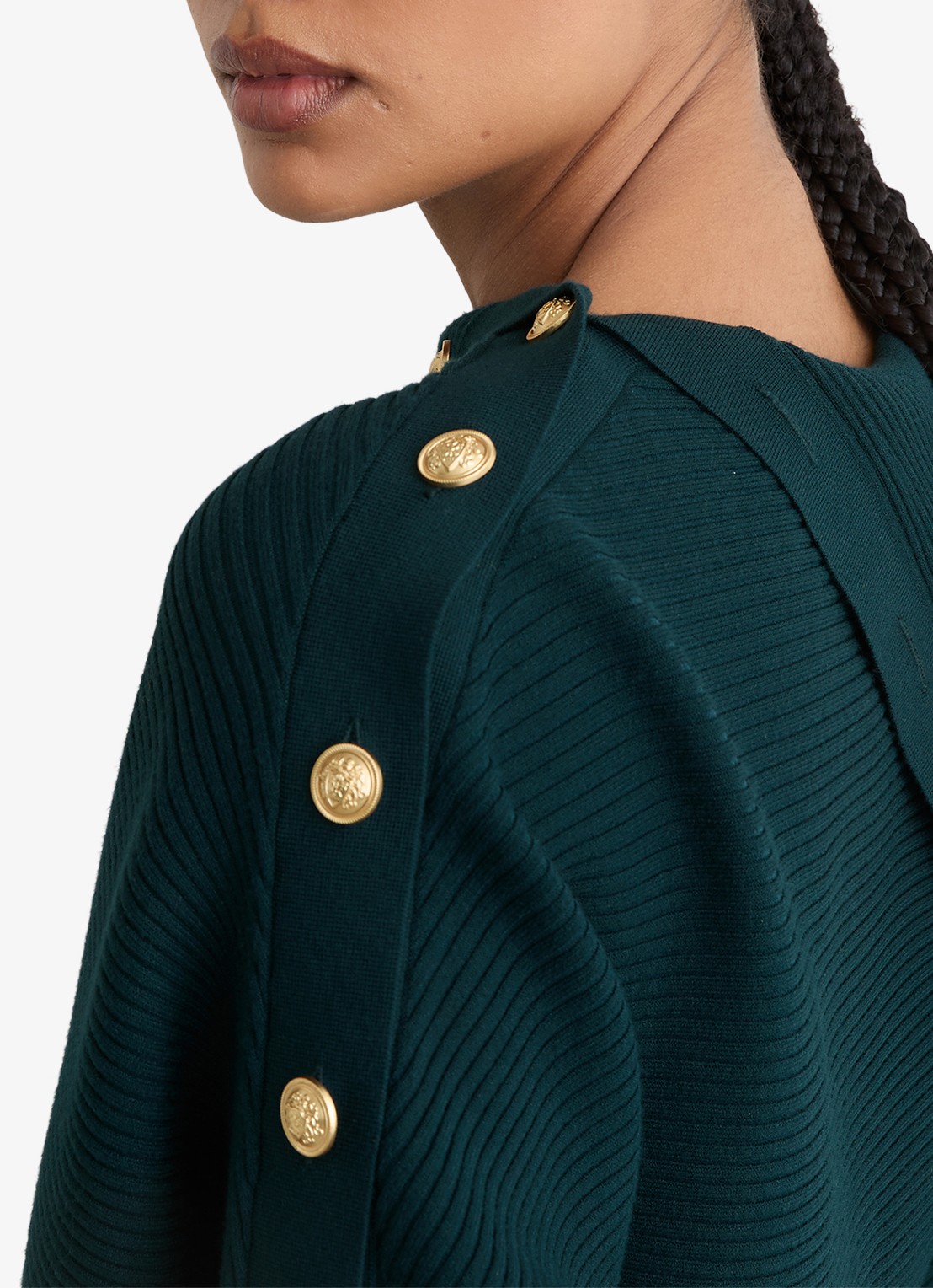 Reiss LEXI Rib-Knit Button Shawl Jumper - detail 2 blauw