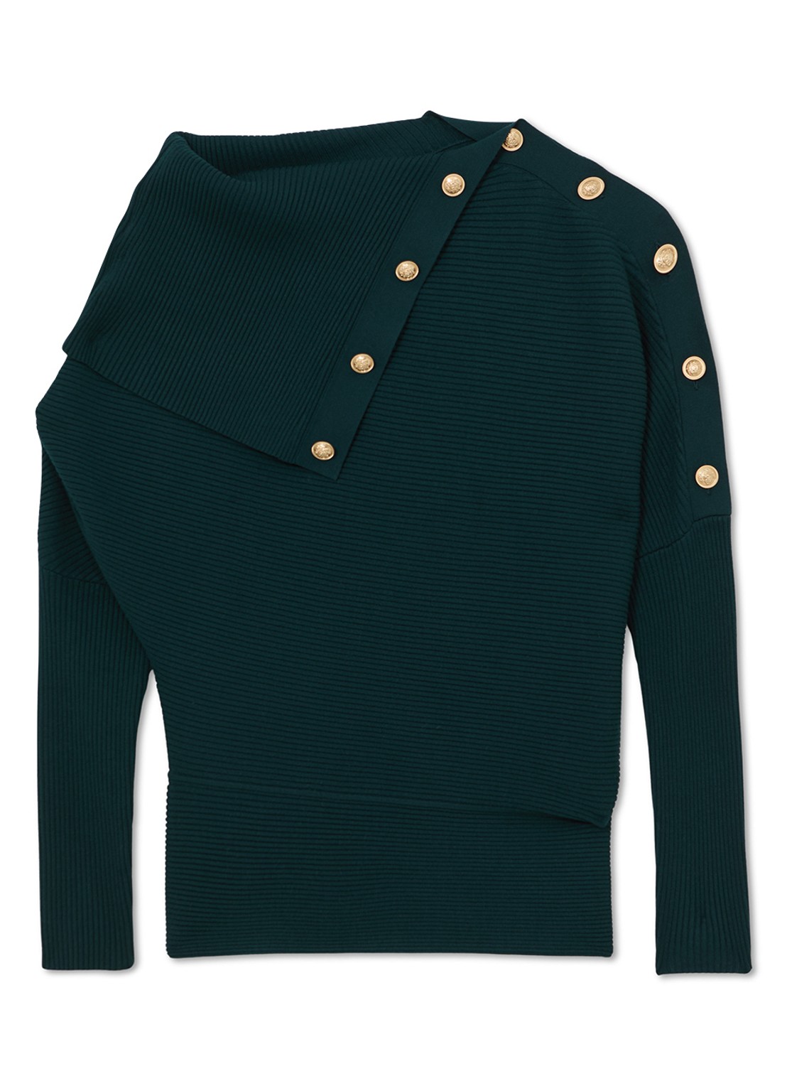 Reiss LEXI Rib-Knit Button Shawl Jumper - voorkant 5 blauw