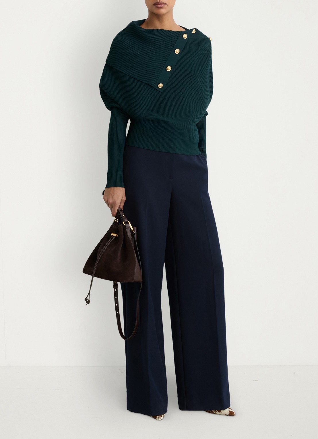 Reiss LEXI Rib-Knit Button Shawl Jumper - voorkant 6 blauw