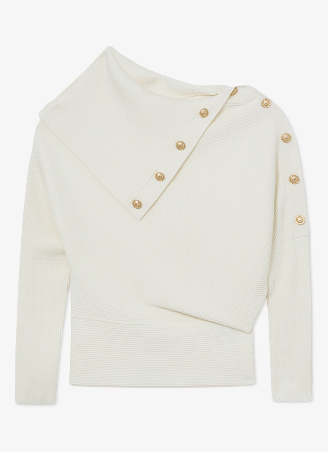 Reiss LEXI Rib-Knit Button Shawl Jumper - voorkant 6 wit