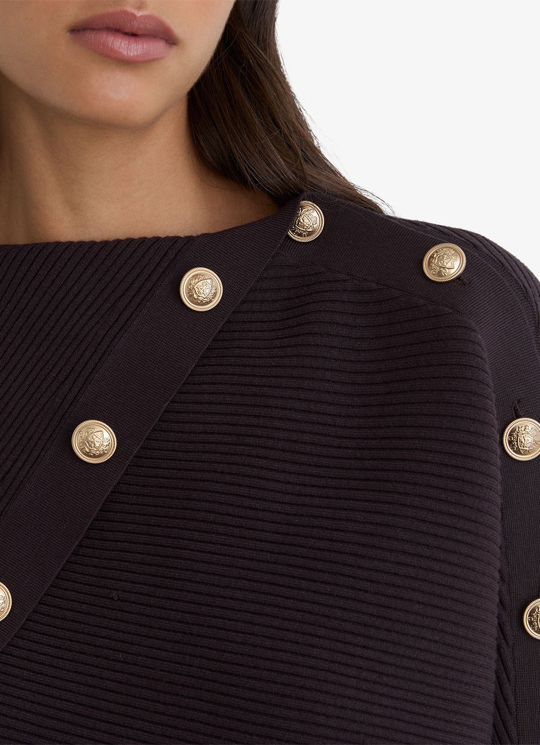Reiss LEXI Rib-Knit Button Shawl Jumper - detail 2 paars